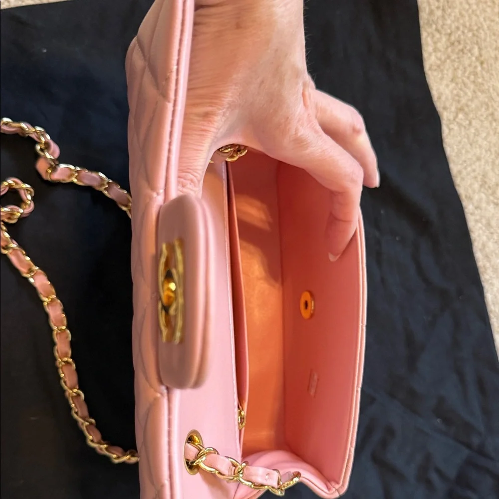 CHANEL Pink Quilted Lambskin Mini Flap Bag with Gold Chain - Picture 7 of 7